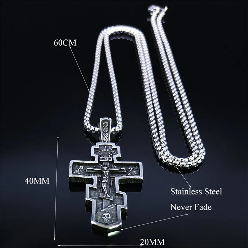 Stainless Steel Orthodox Crucifix Pendant Necklace - Holy Jewelry