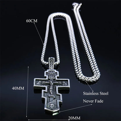 Stainless Steel Orthodox Crucifix Pendant Necklace - Holy Jewelry