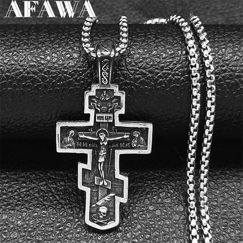 Stainless Steel Orthodox Crucifix Pendant Necklace - Holy Jewelry