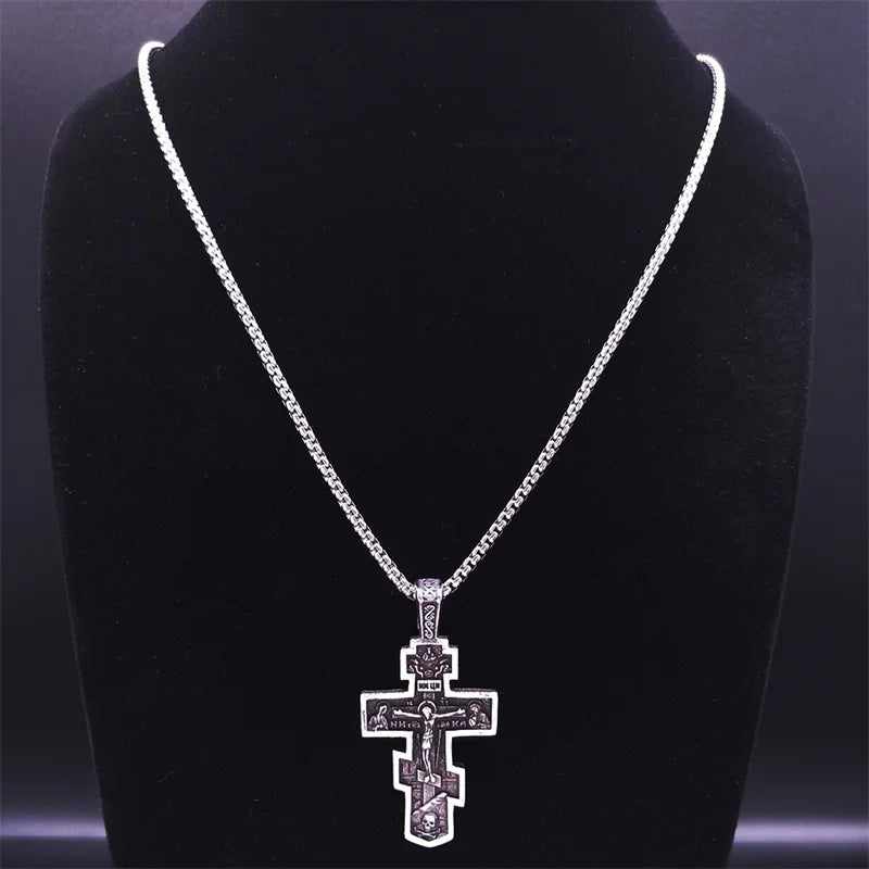 Stainless Steel Orthodox Crucifix Pendant Necklace - Holy Jewelry