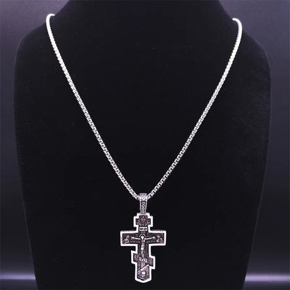 Stainless Steel Orthodox Crucifix Pendant Necklace - Holy Jewelry