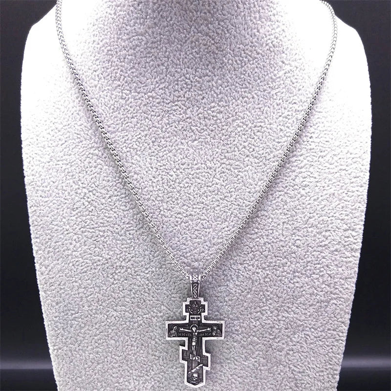 Stainless Steel Orthodox Crucifix Pendant Necklace - Holy Jewelry