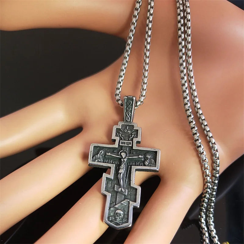 Stainless Steel Orthodox Crucifix Pendant Necklace - Holy Jewelry