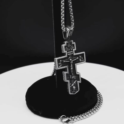 Stainless Steel Orthodox Crucifix Pendant Necklace